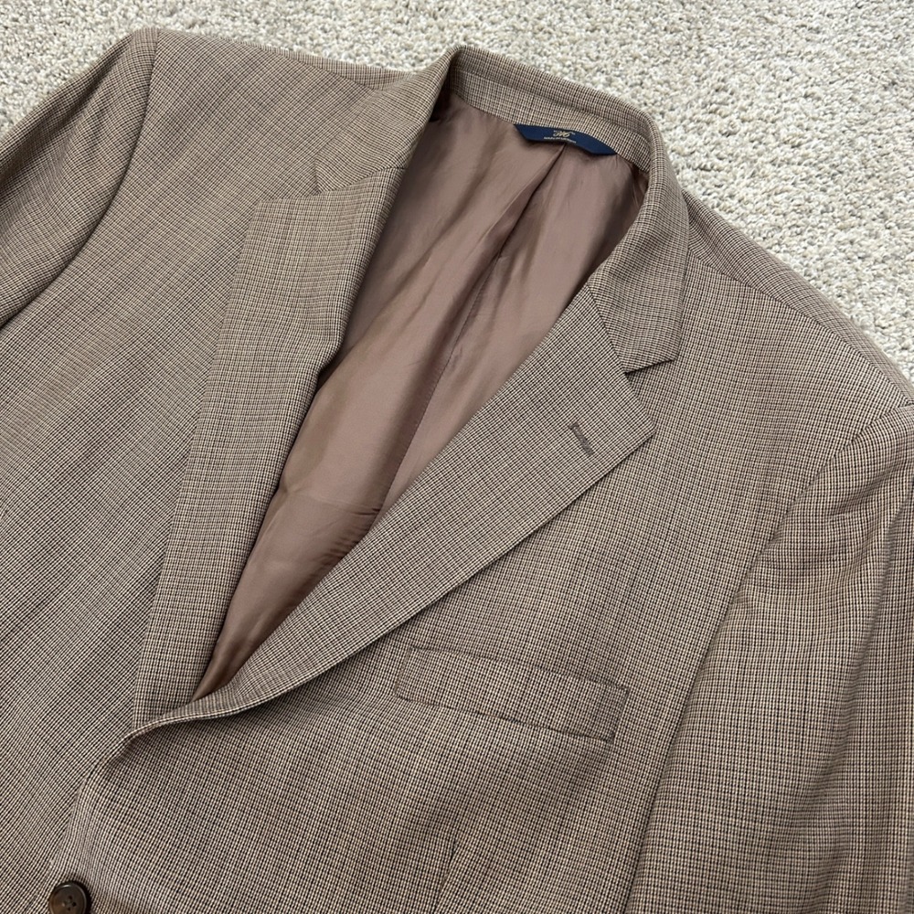 Brooks Brothers 346 Blazer 46L Brown Madison Fit Wool Sport Coat‎ Micro Check